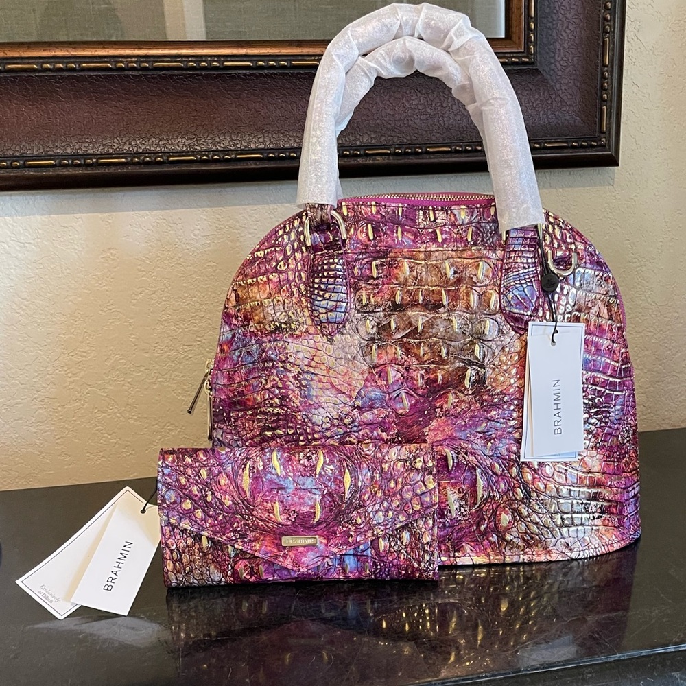 Brahmin Georgina Satchel and Veronica Wallet in Fantasy NWT